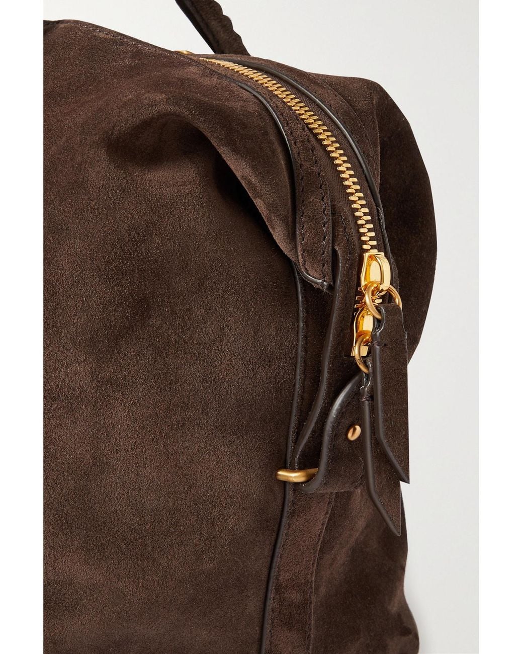 Metier Brown Medium Braided Leather-Trimmed Suede Tote