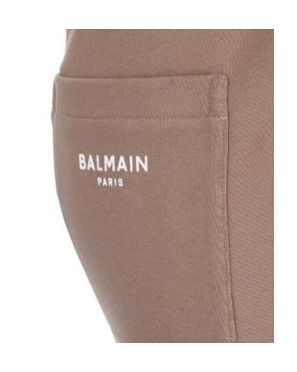 Balmain Brown Cotton Shorts With Flocked Paris Logo for men