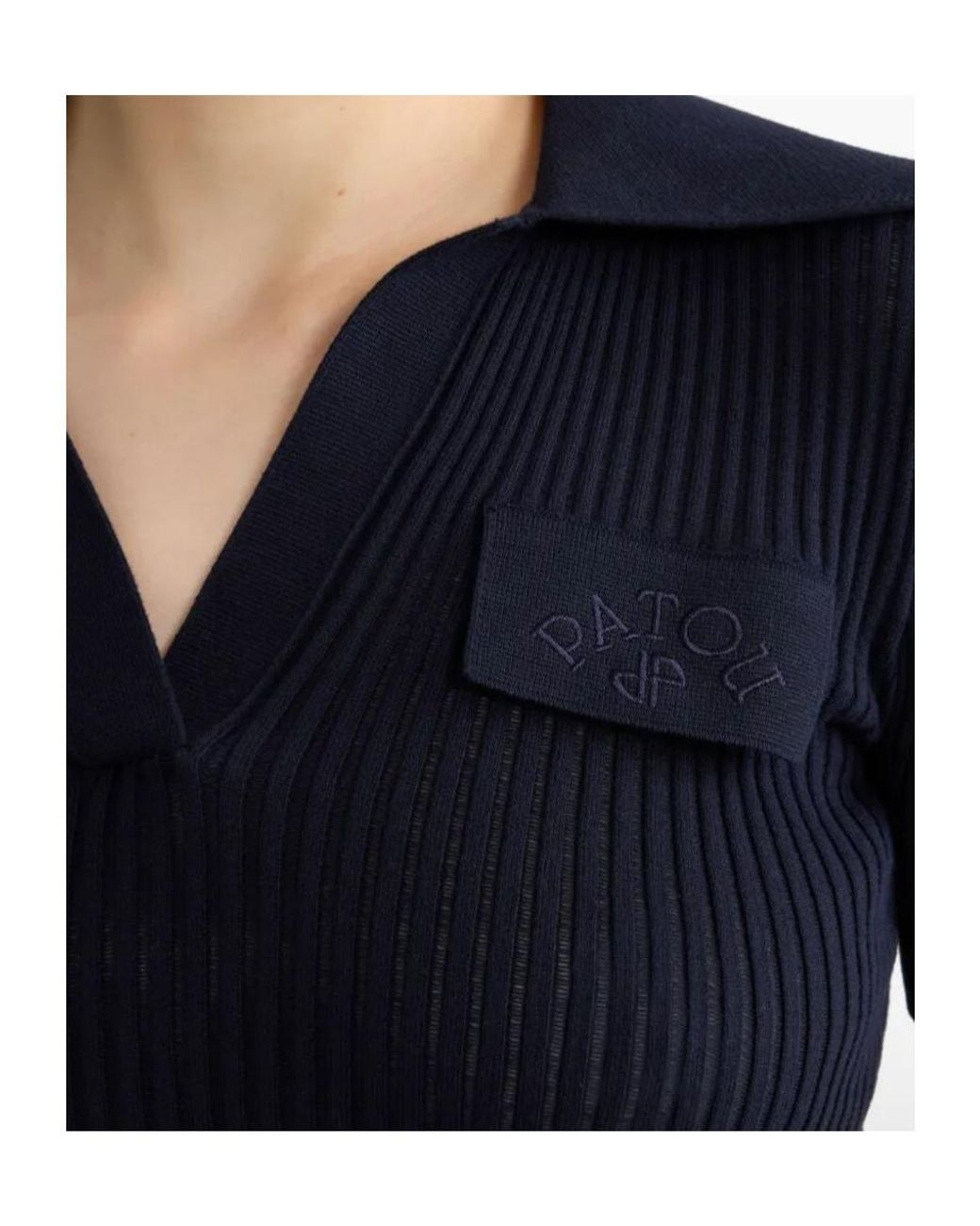 Patou Blue Embroidered Knitted Cotton Polo Shirt