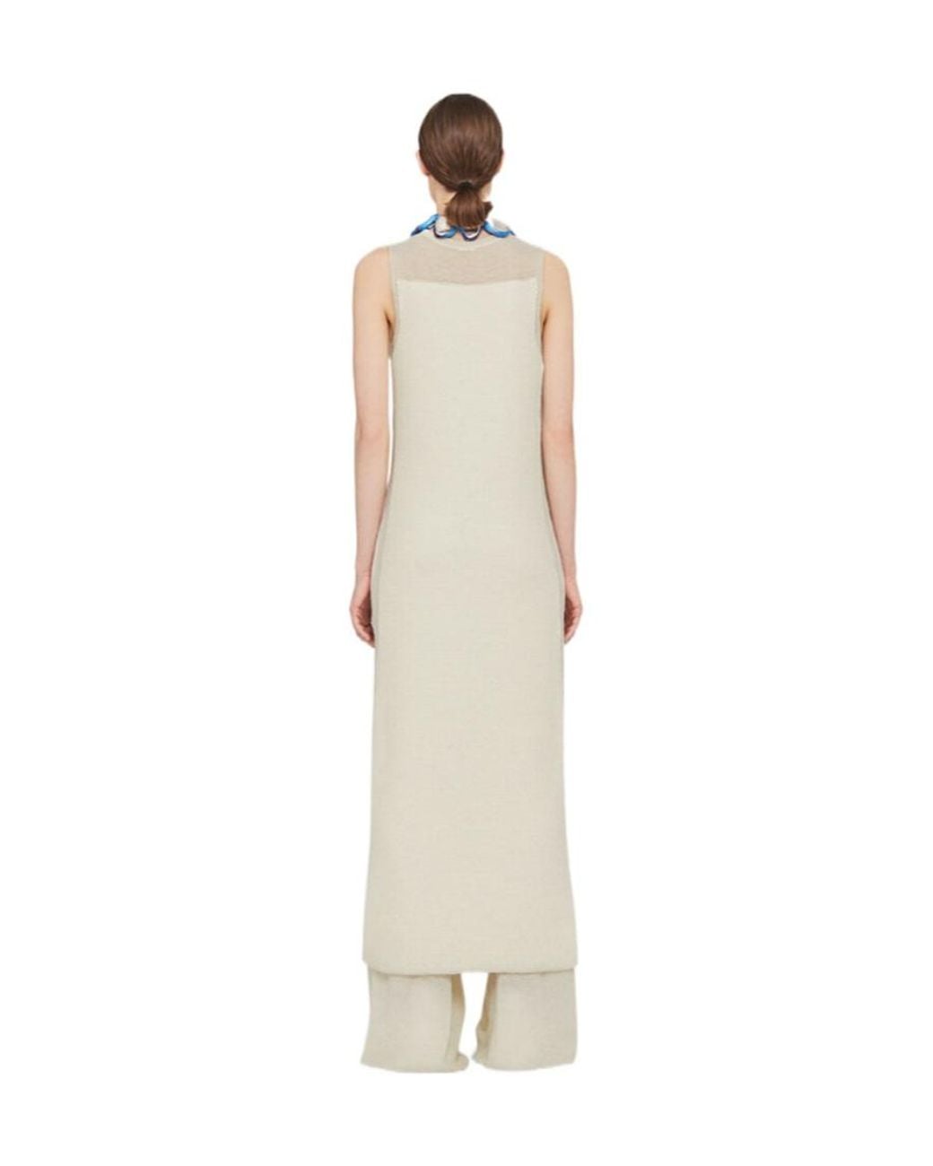 Jil Sander White Semi-Sheer Knitted Sleeveless Long Dress