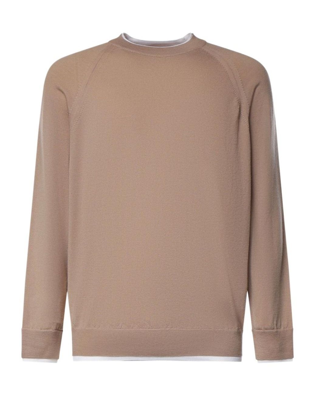 Eleventy Brown Raglan Crew-Neck Knitted Sweater for men