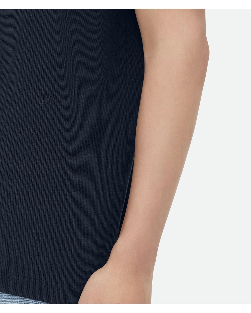 Bottega Veneta Blue Logo Embroidered Piquet Polo Shirt for men