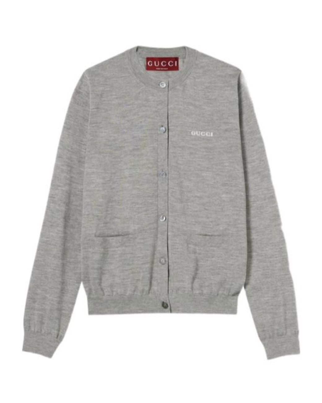 Gucci Gray Logo Embroidered Button-Up Cardigan