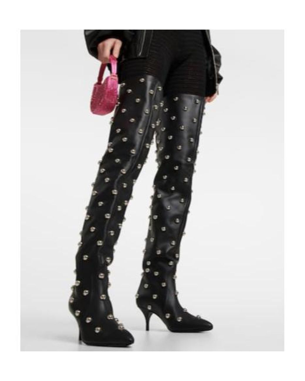 Magda Butrym Black Embellished Leather Over The Knee Boots