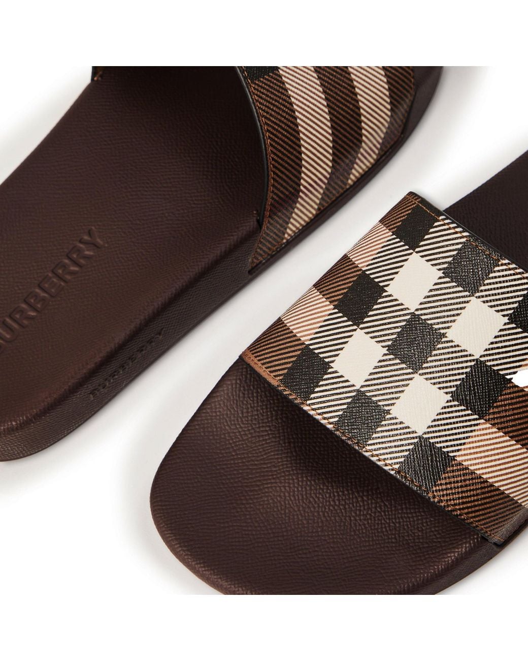 Burberry Brown Furley Check Slides for men
