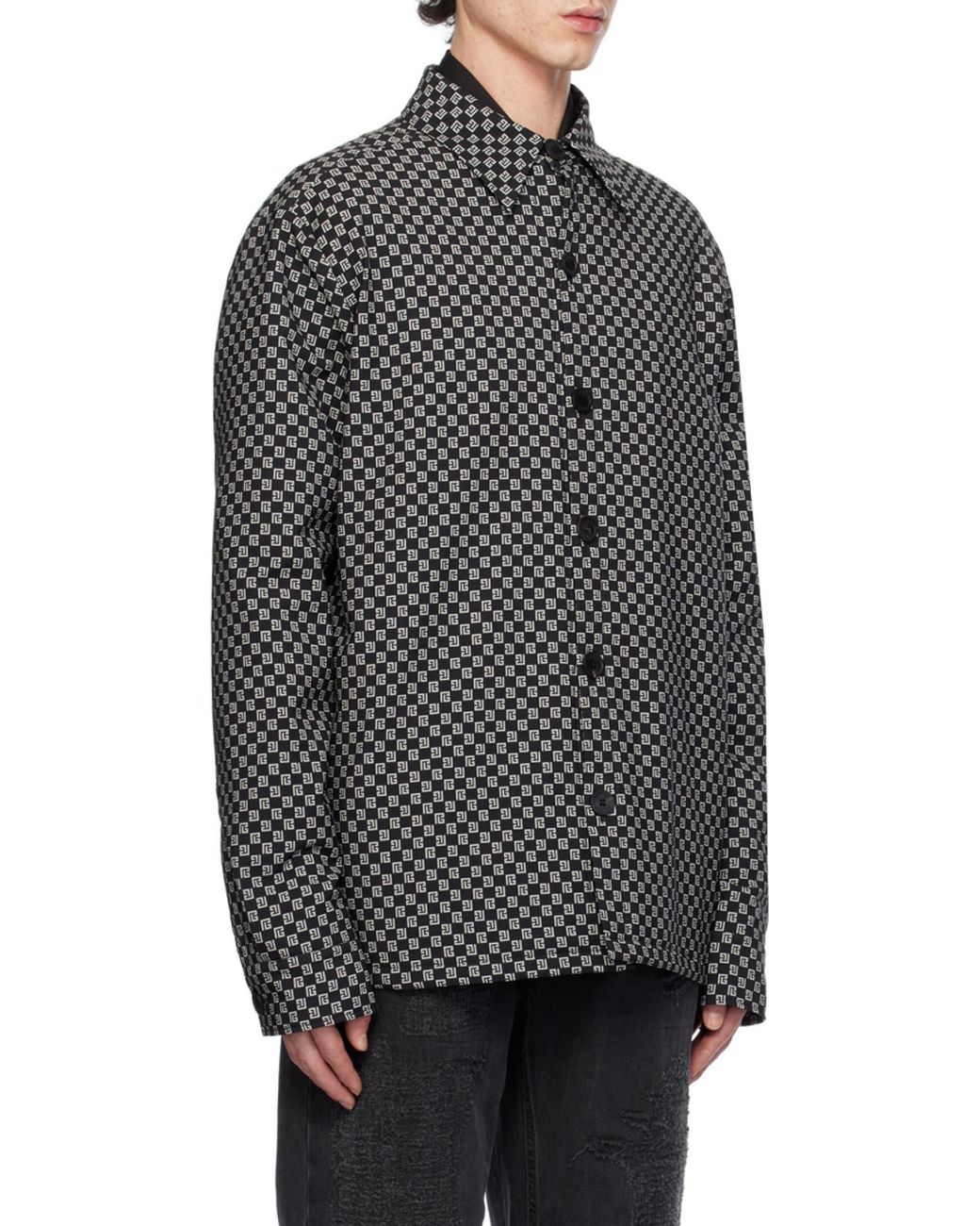 Balmain Gray Monogram Nylon Overshirt for men