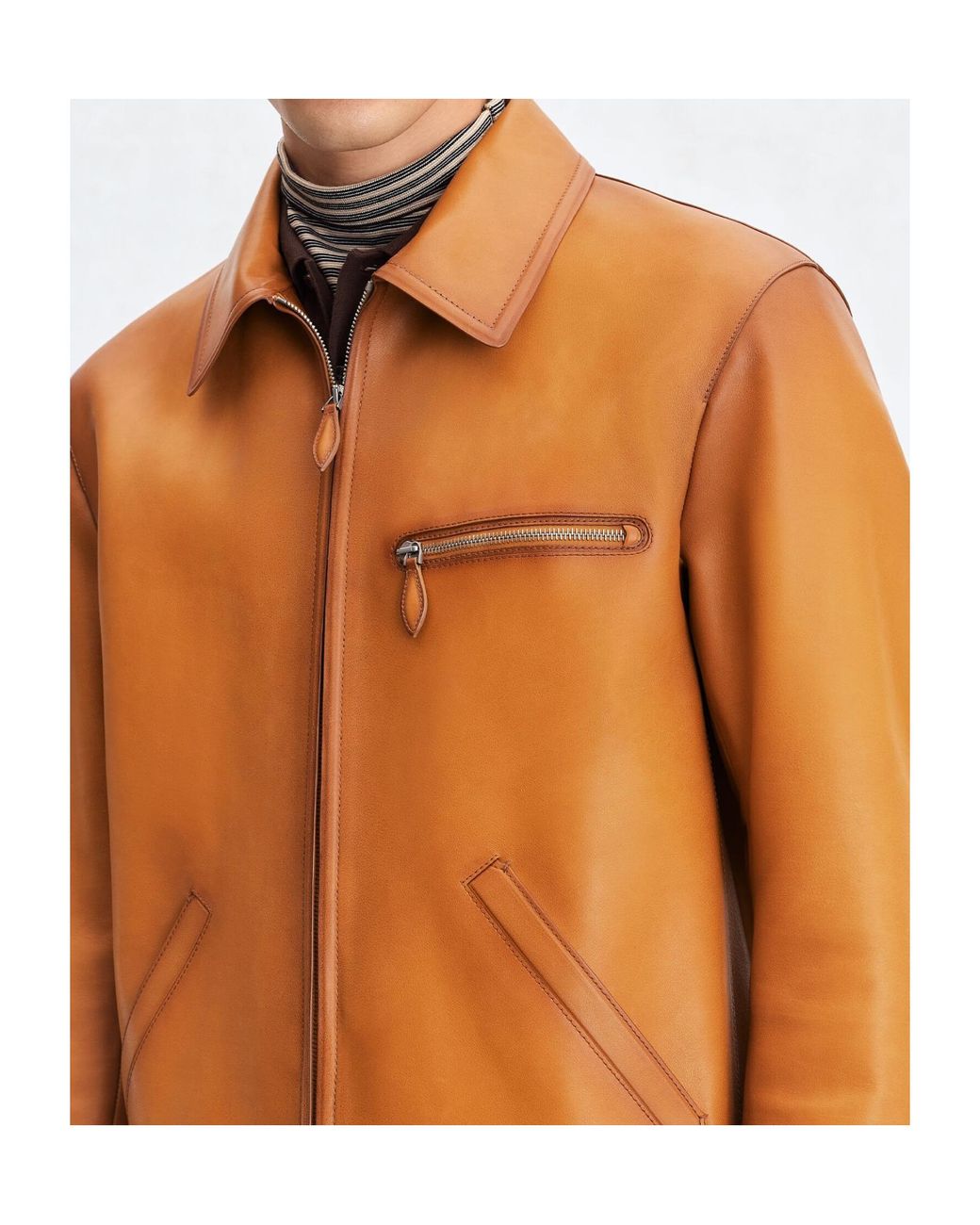 Berluti Orange Distressed Leather Jacket for men
