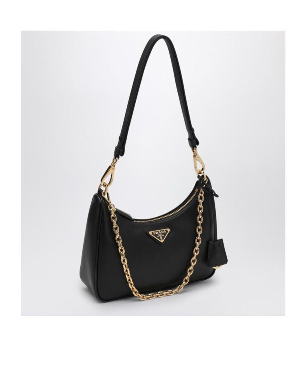 Prada Black Triangle-Logo Zipped Shoulder Bag