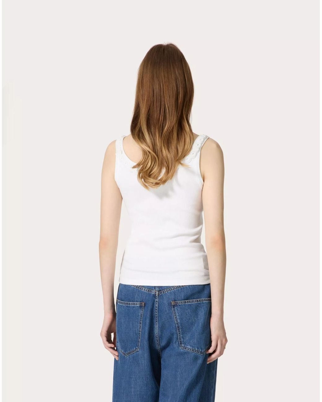 Valentino White Embellished-Trim Straight Hem Top
