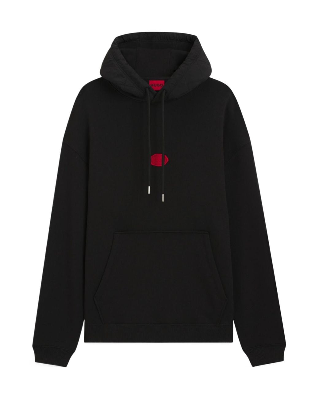 Boss Black Embroidered-Logo Drawstring Hoodie for men