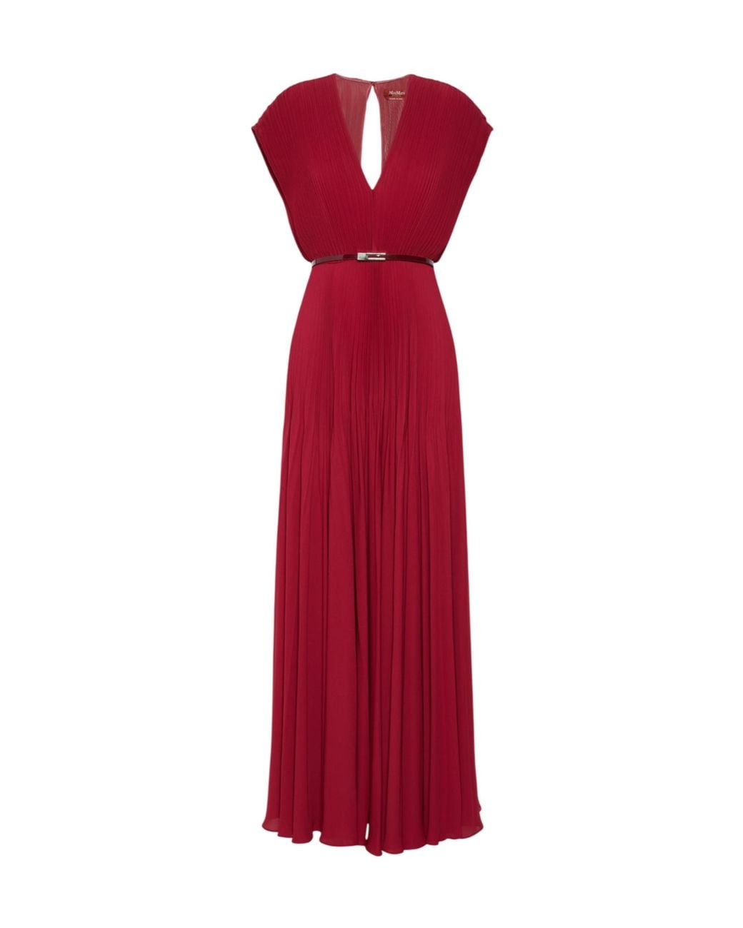 Max Mara Red Belted-Waist Pleated Maxi Dress