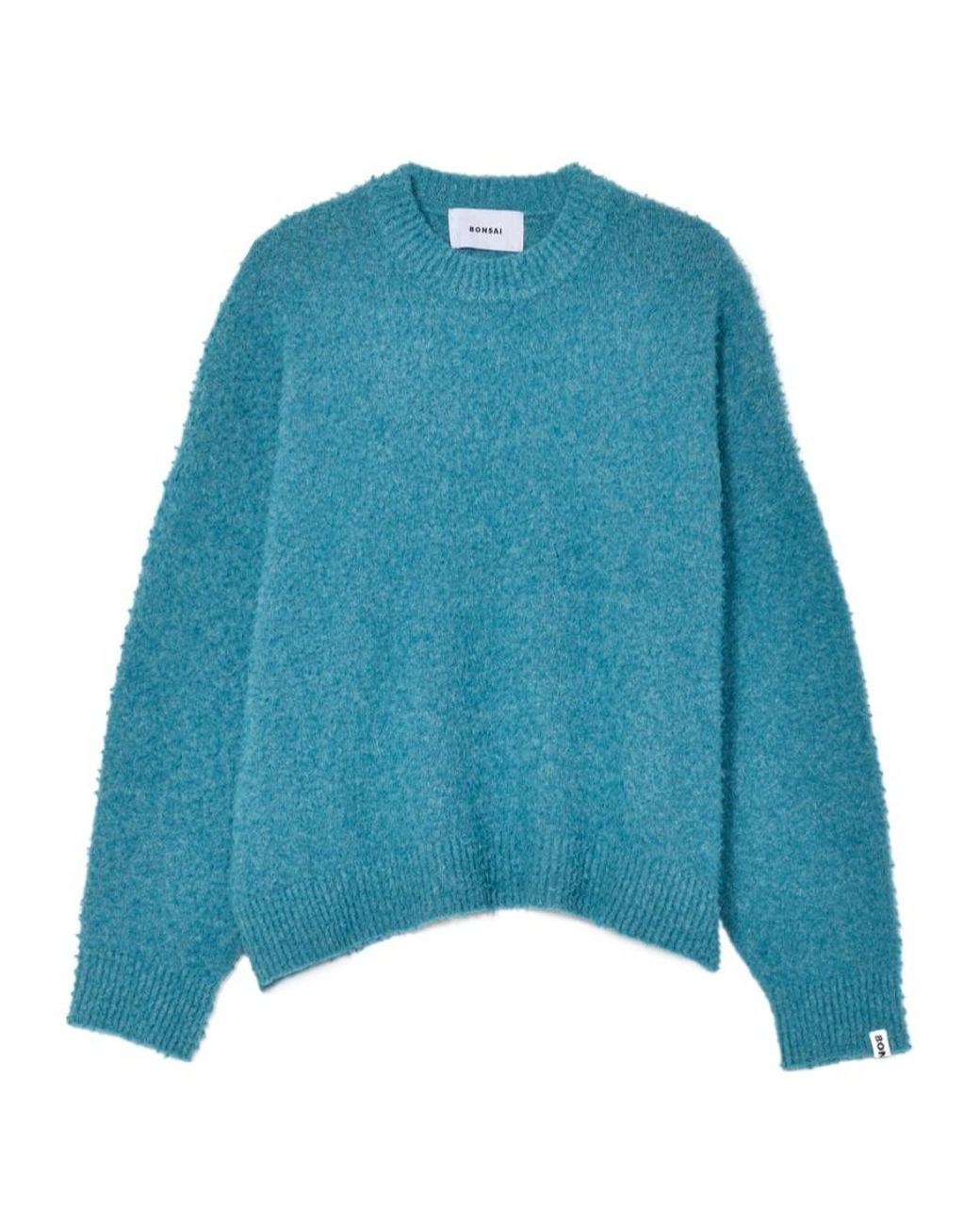 Bonsai Blue Crew-Neck Logo Tag Jumper for men