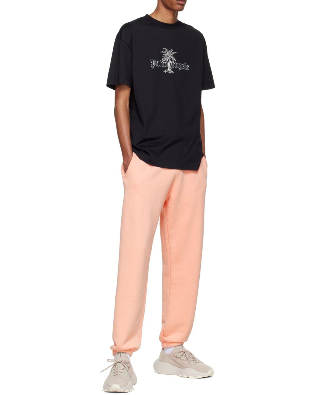 Palm Angels Pink Logo Printed Drawstring Track Pants for men