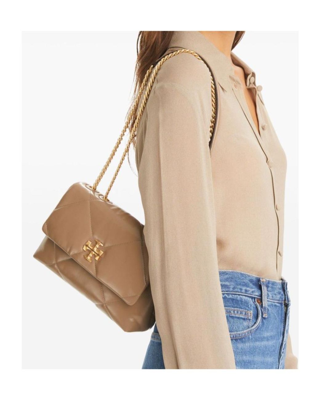 Tory Burch Natural Small Kira Diamond Quilt Convertible Shoulder Bag