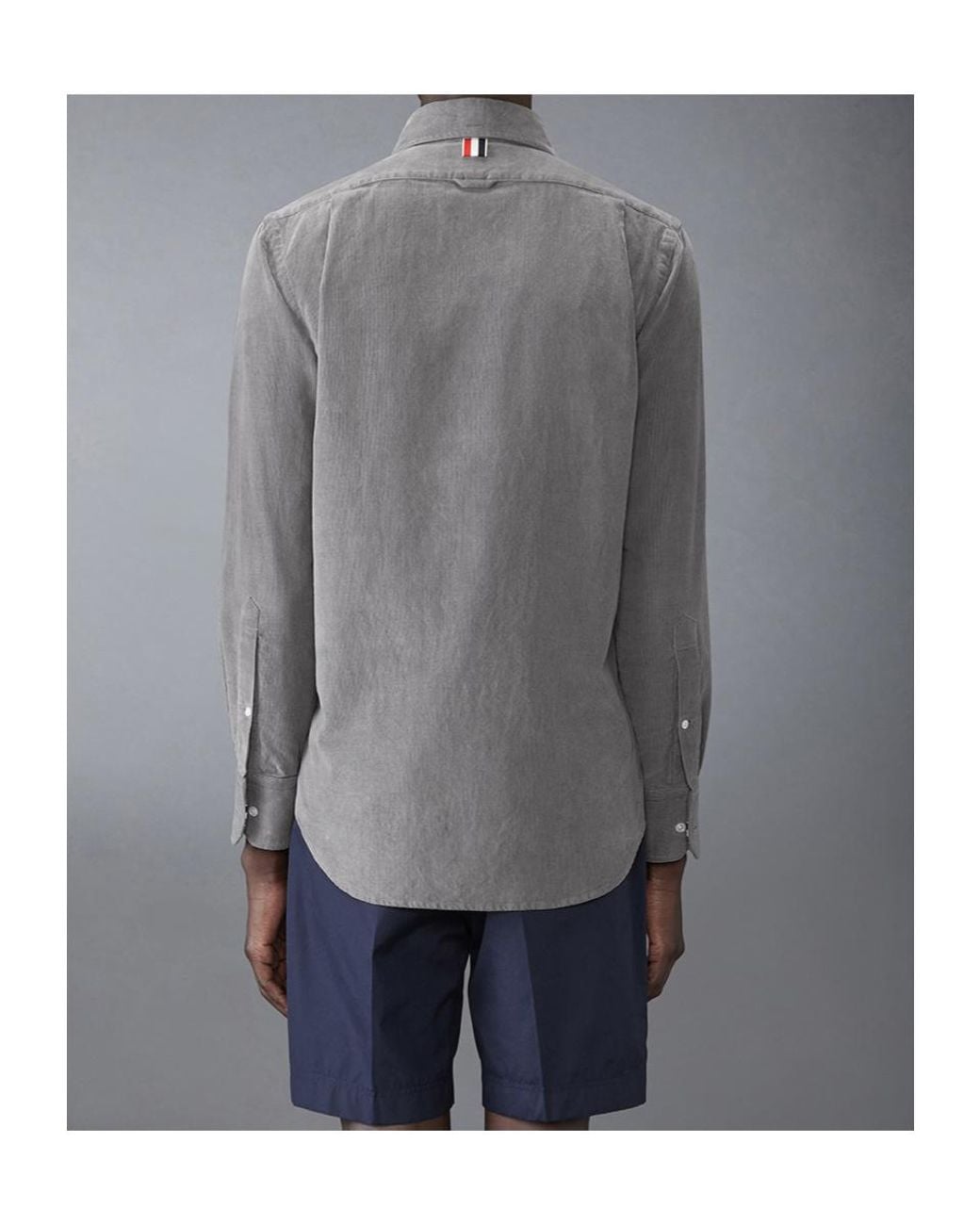 Thom Browne Gray Logo-Patch Corduroy Shirt for men