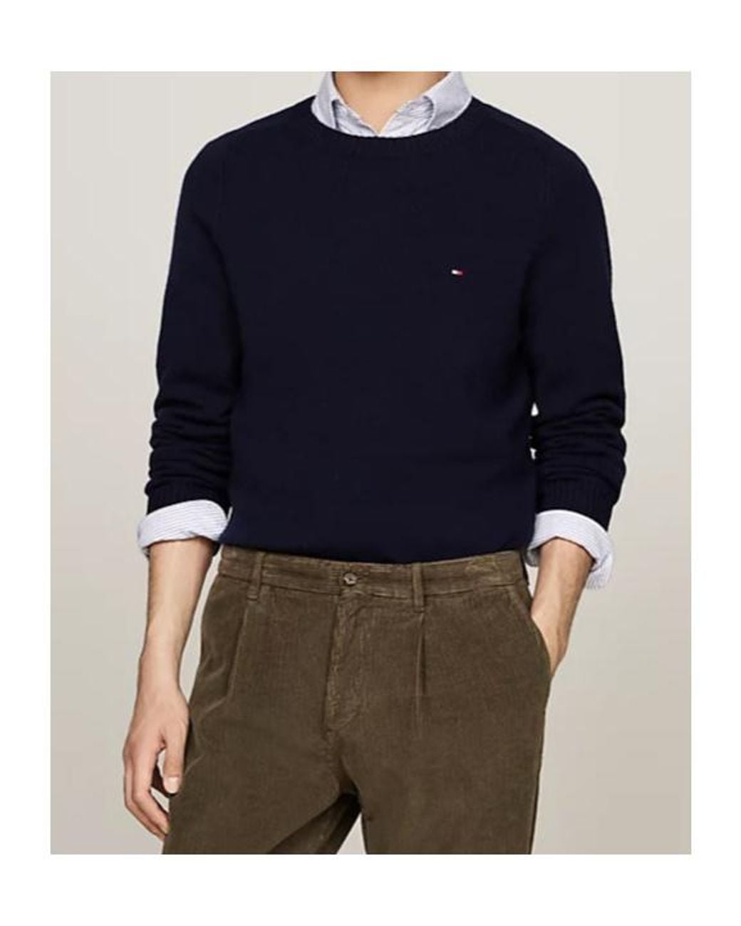 Tommy Hilfiger Blue Wool Crew-Neck Sweater for men