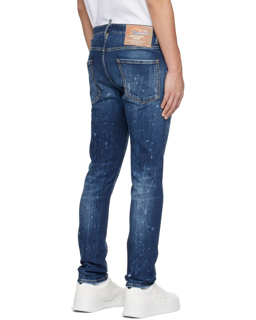DSquared² Blue Sprayed Effect Straight-Leg Distressed Jeans for men