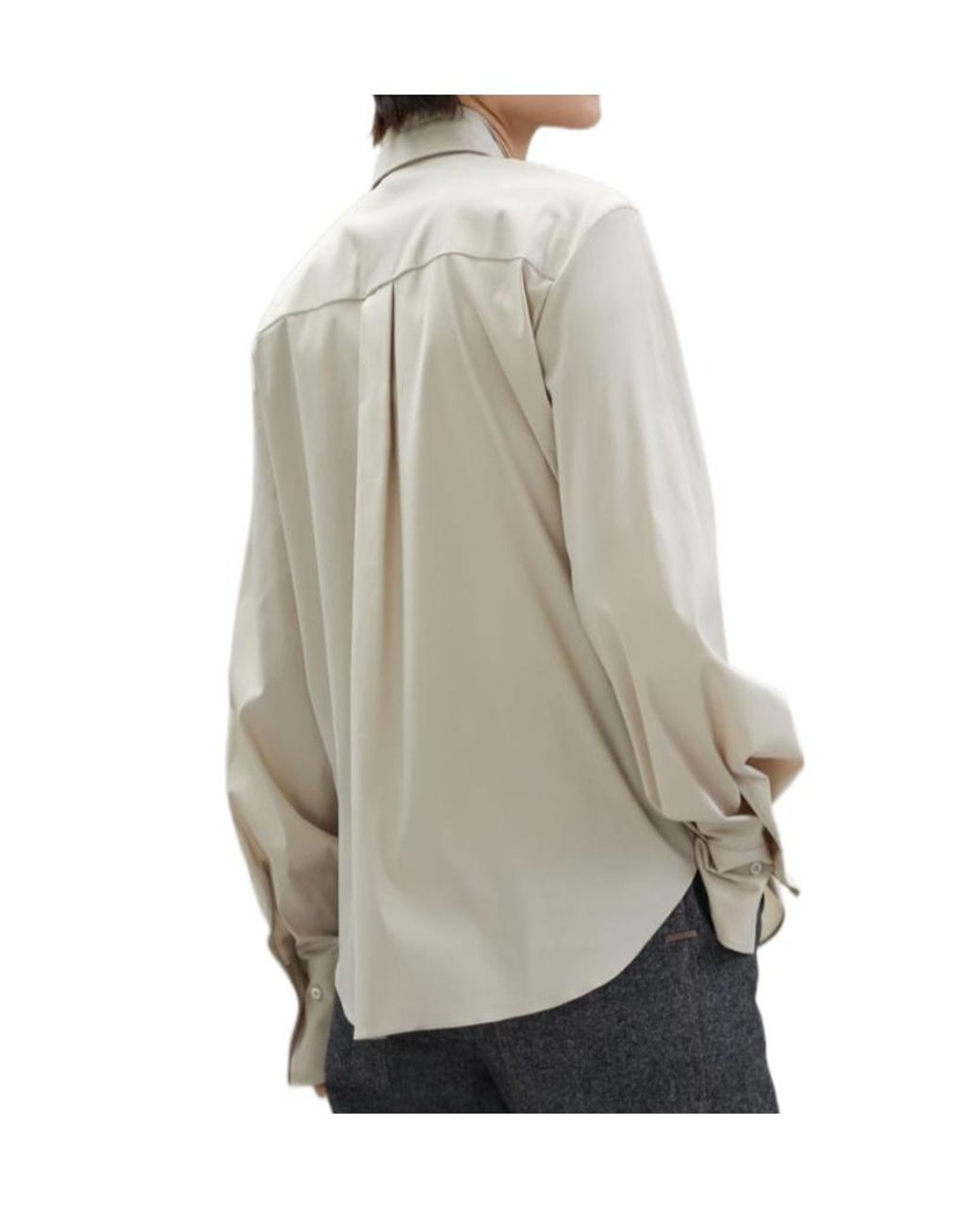 Brunello Cucinelli Natural Monili-Collar Long-Sleeve Blouse