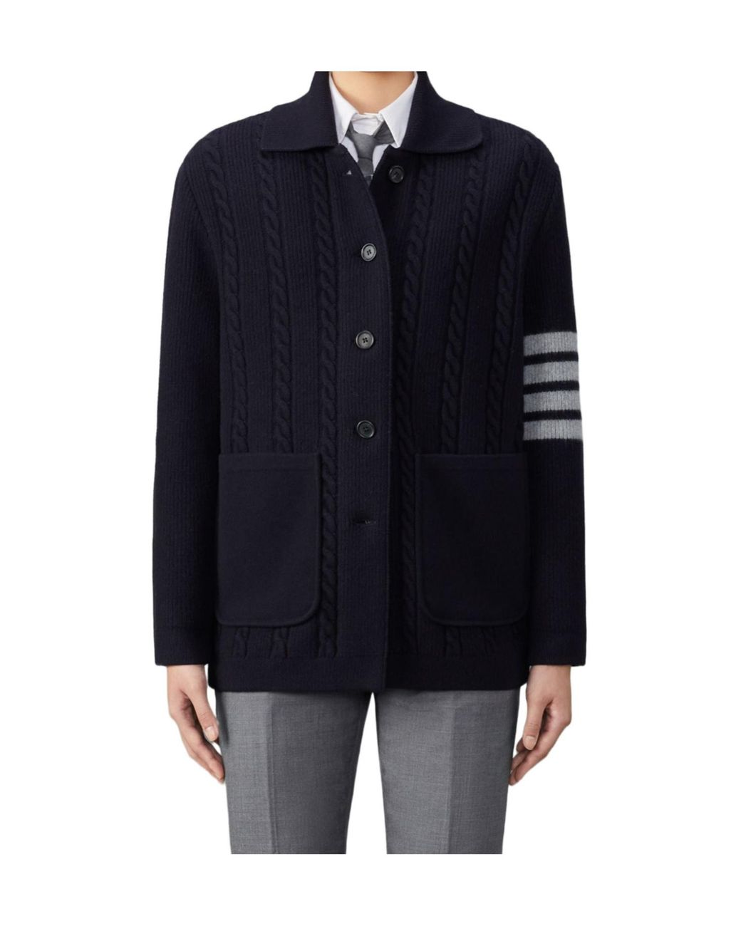 Thom Browne Blue 4 Bar Button-Up Cardigan