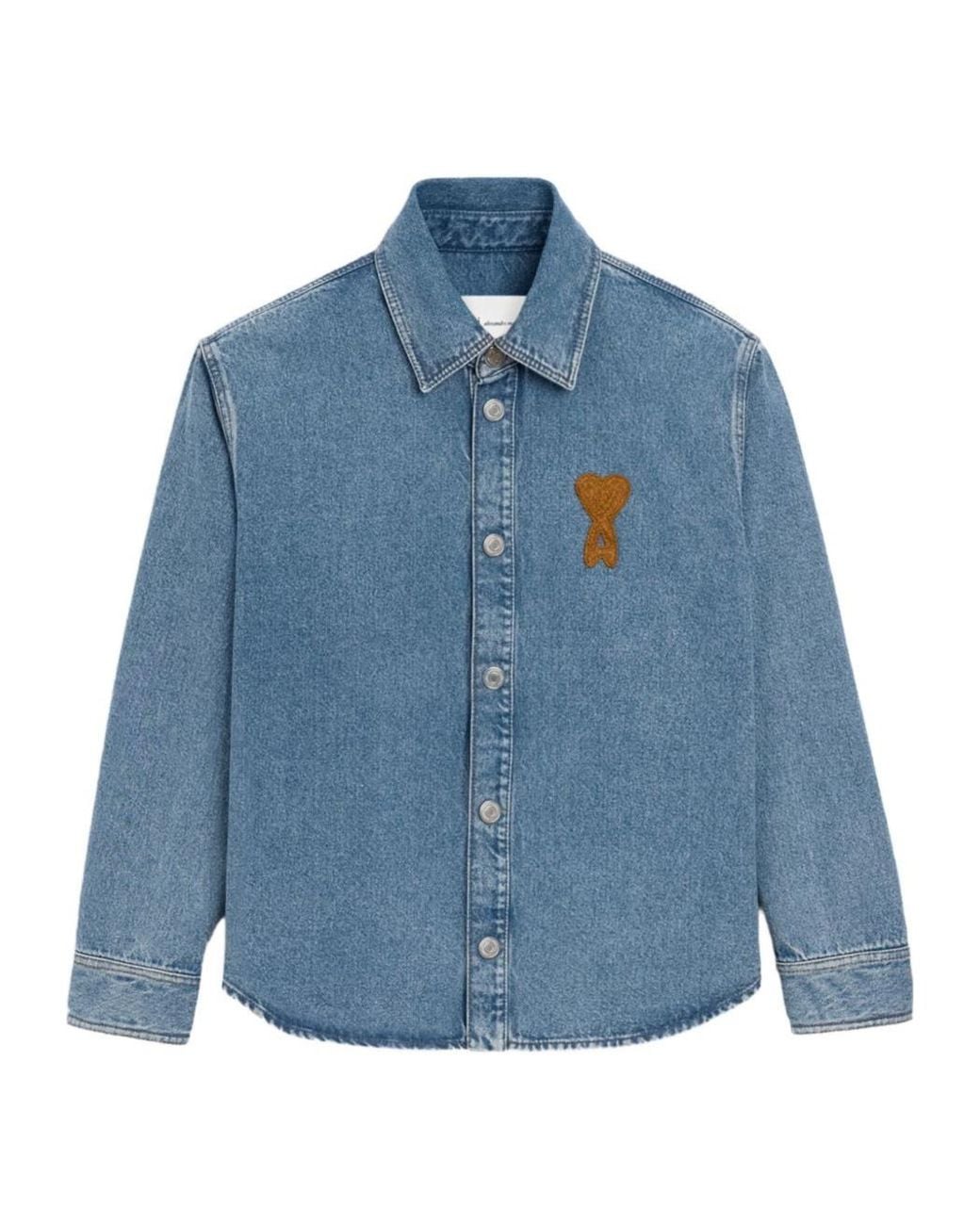 AMI Blue Ami Long Sleeved Denim Overshirt for men