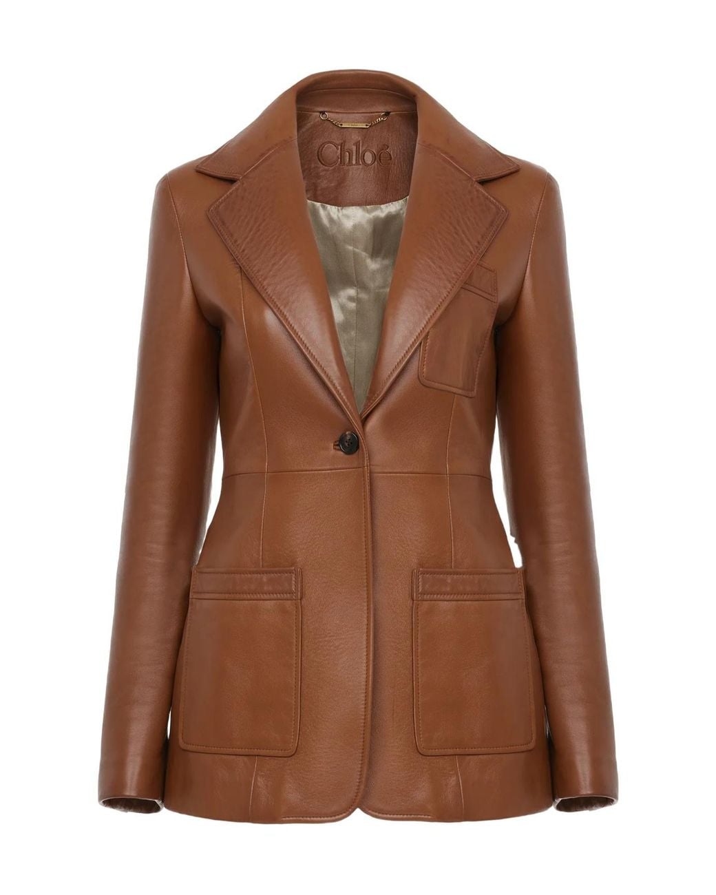 Chloé Brown Patch-Pocket Leather Jacket