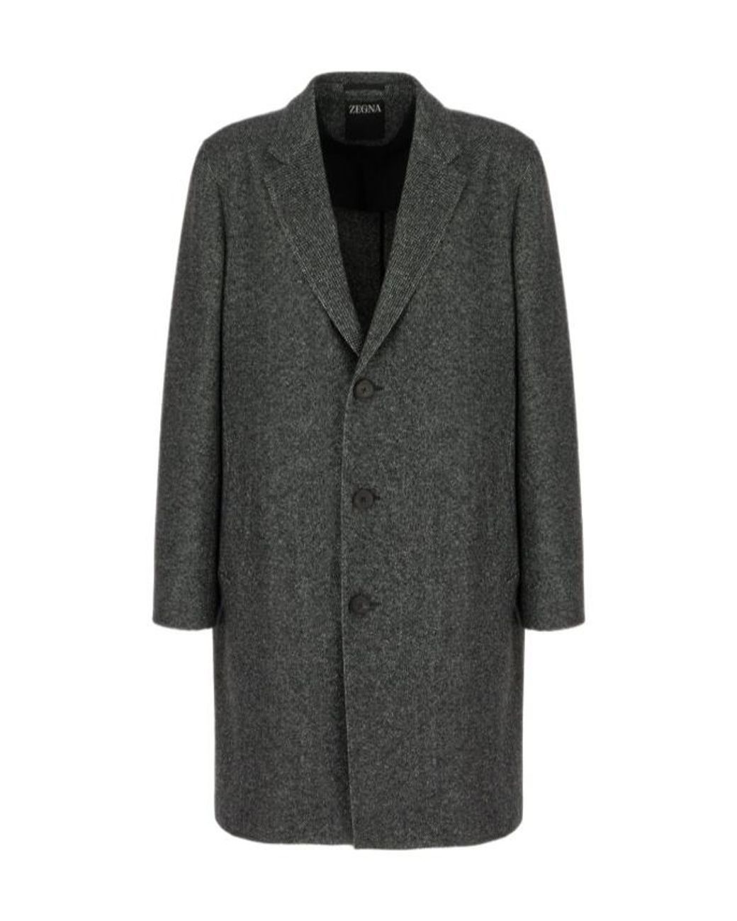 Zegna Gray Cashmere Blend Longline Coat With Notched Lapels for men