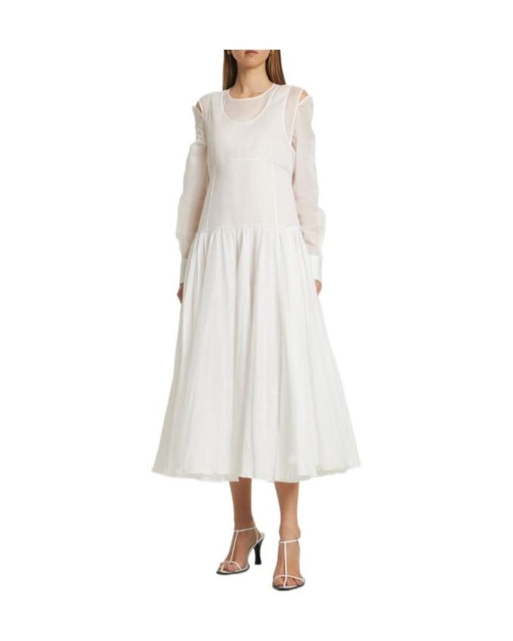 Jil Sander White Cotton Organza Midi Dress