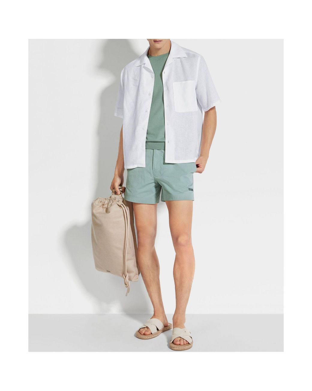 Zegna White Short-Sleeve Linen Shirt for men