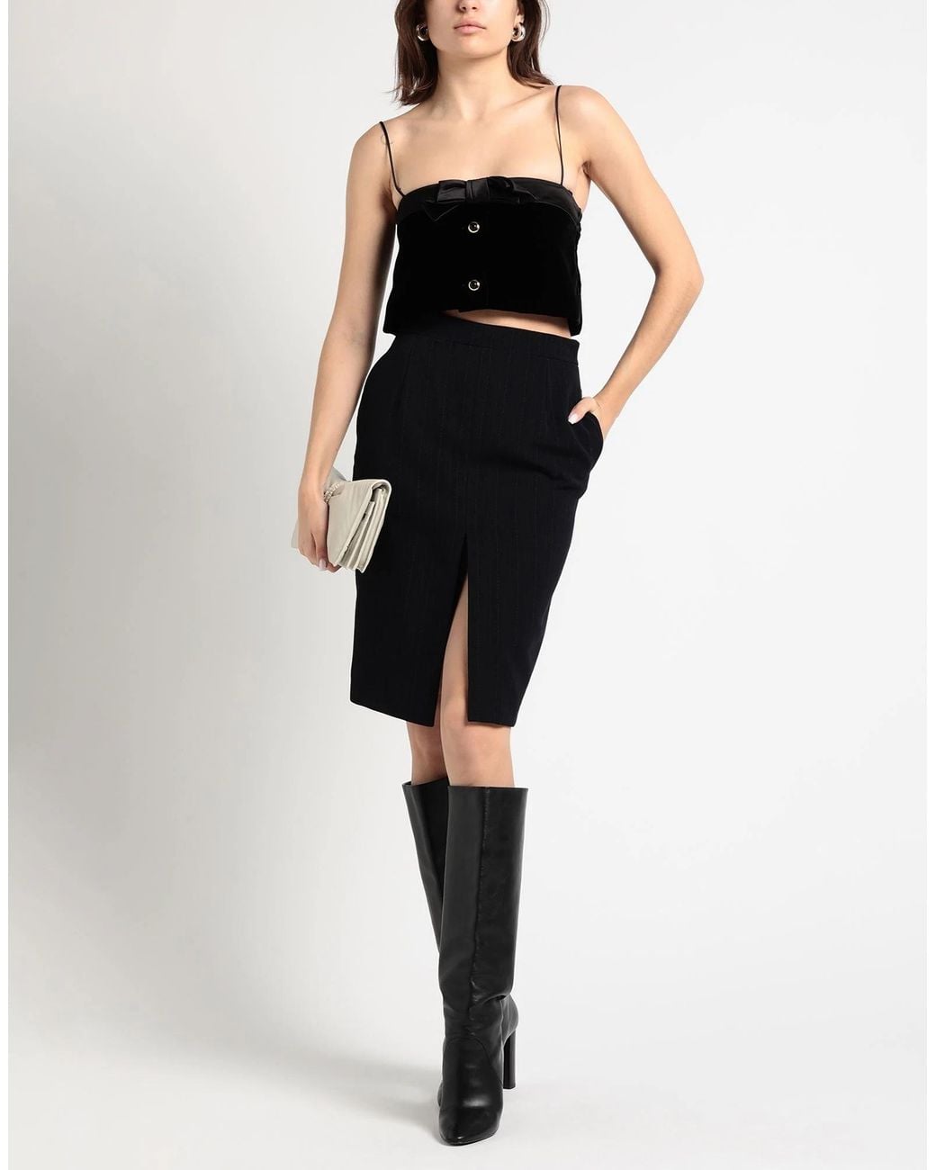 Saint Laurent Black Pinstriped Pencil Skirt