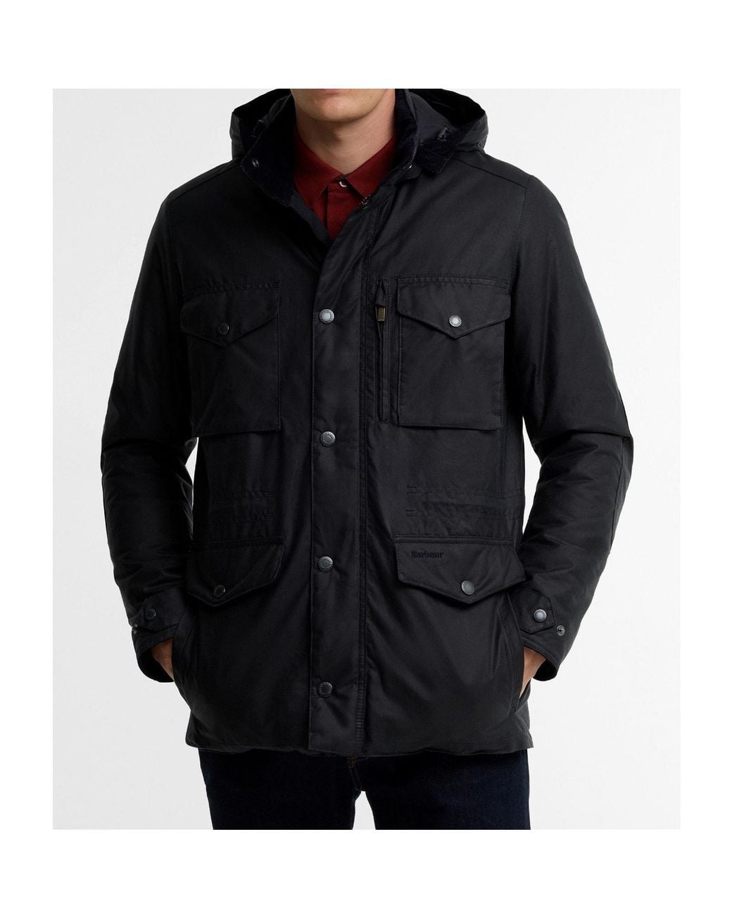 Barbour Black Waxed Cotton Hooded Field Jacket for men