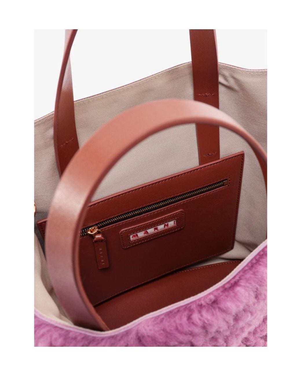 Marni Pink Museo Logo Embroidered Shearling Tote Bag