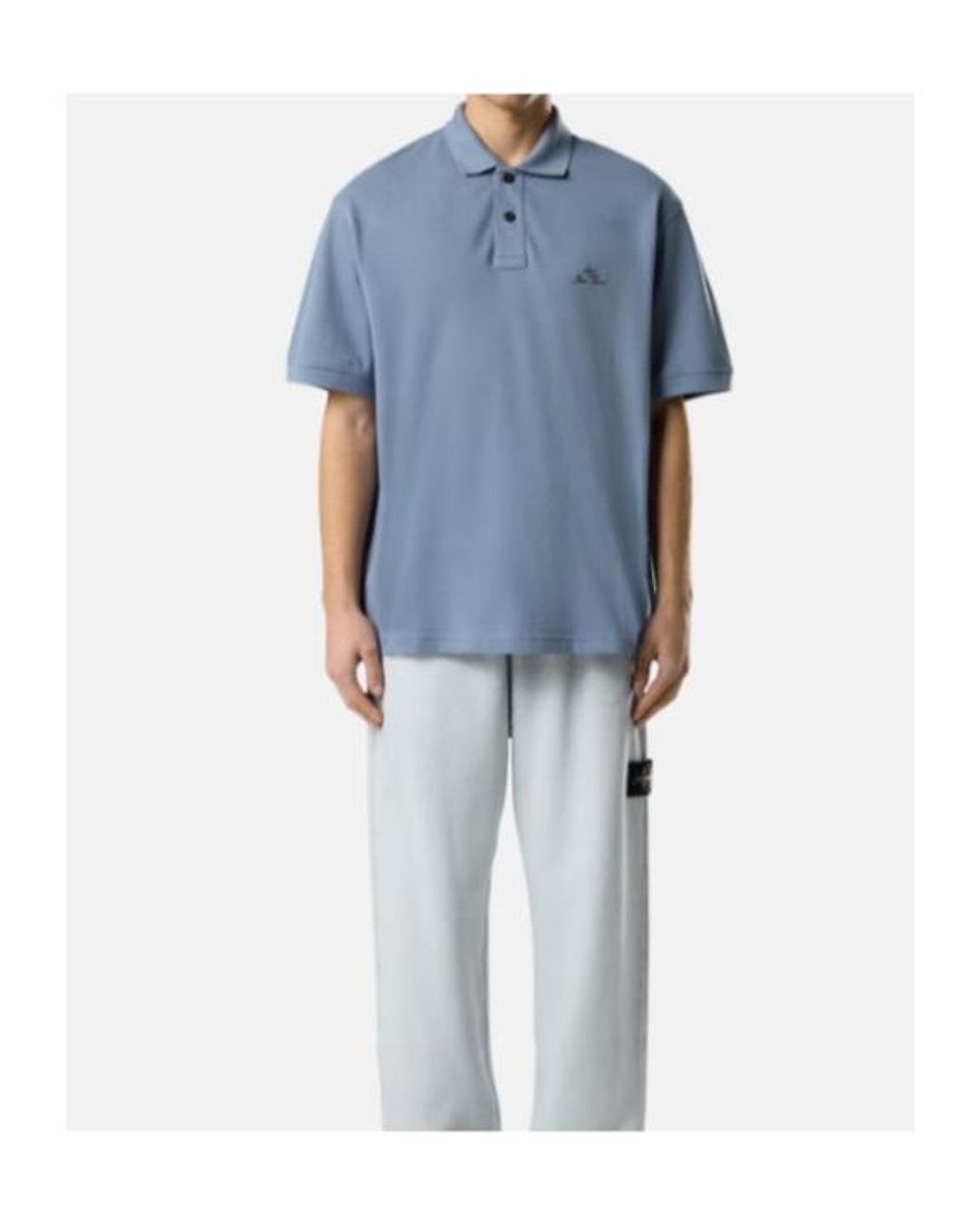 Stone Island Blue Logo-Embroidered Polo Shirt for men