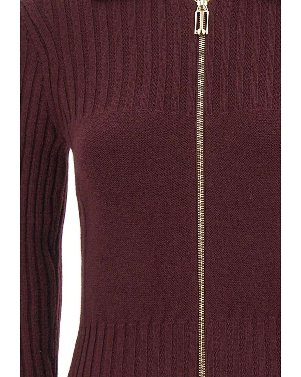 Victoria Beckham Purple Zip-Up Ribbed Cardigan