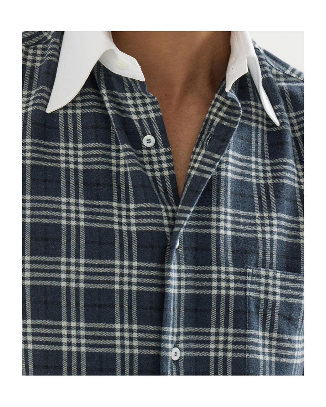 Brunello Cucinelli Blue Cotton And Lyocell Tartan Flannel Shirt With Contrast Italian Collar And Cuffs for men