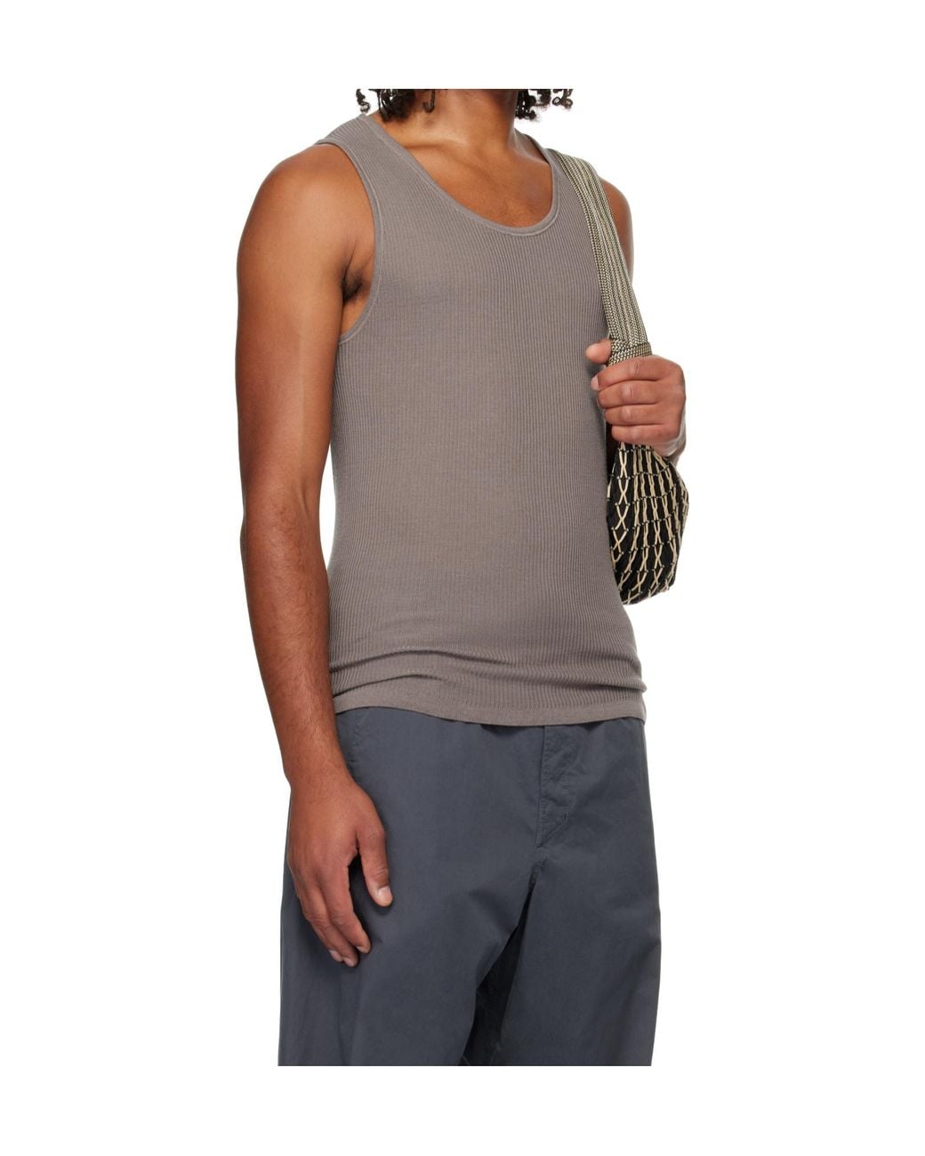 Lemaire Gray Ribbed Jersey Tank Top for men