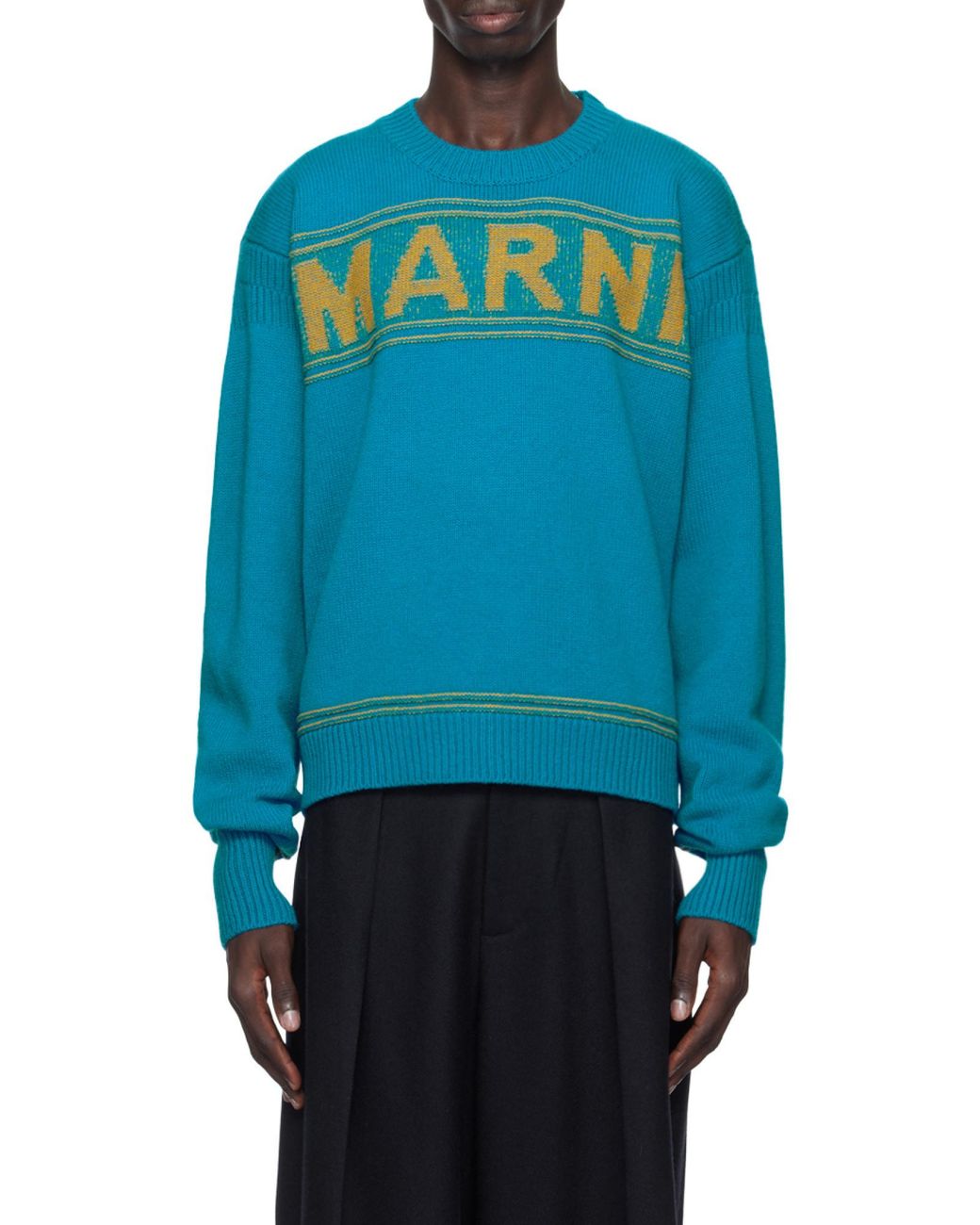 Marni Blue Logo Intarsia-Knit Jumper for men