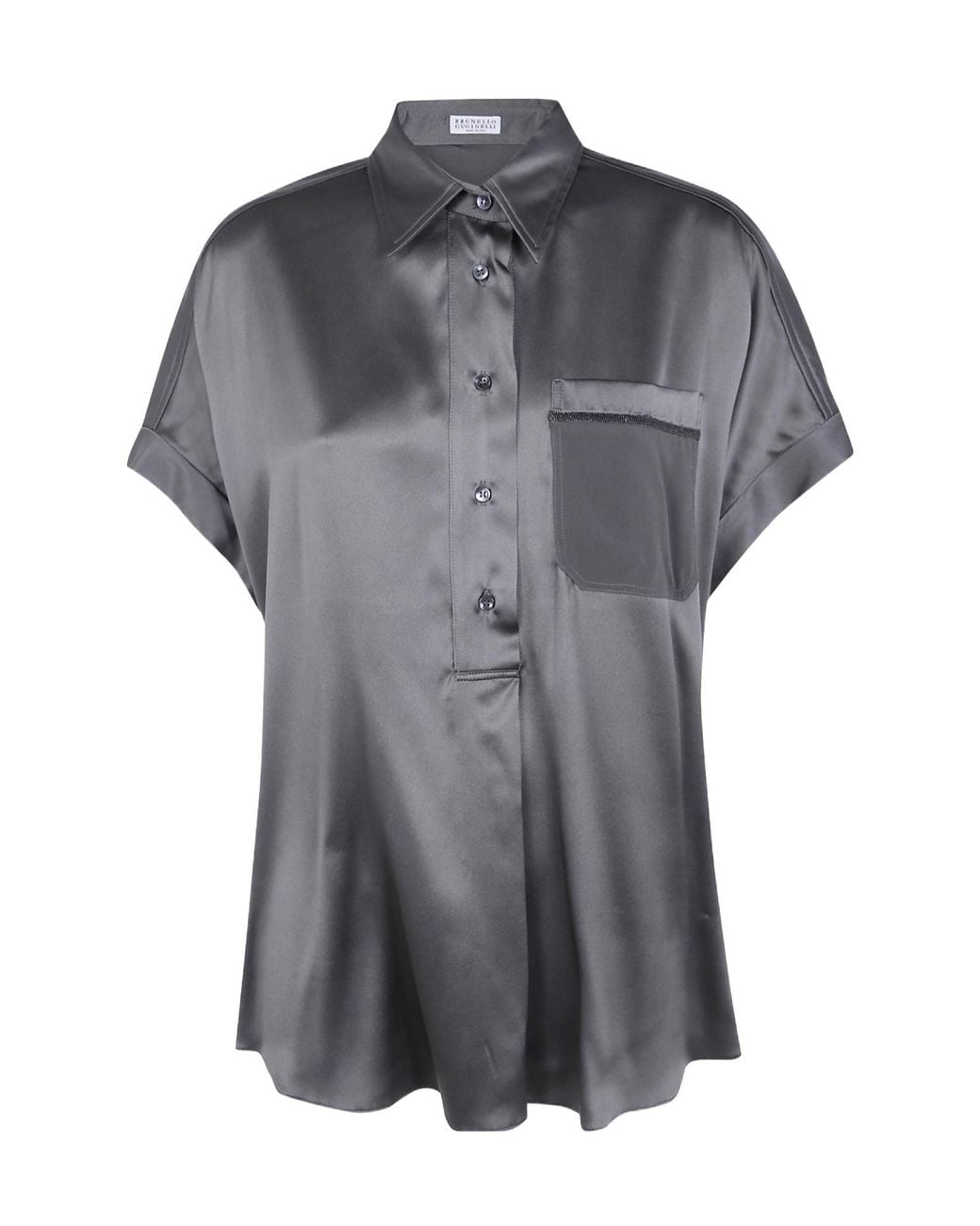 Brunello Cucinelli Gray Monili-Chain Silk Shirt