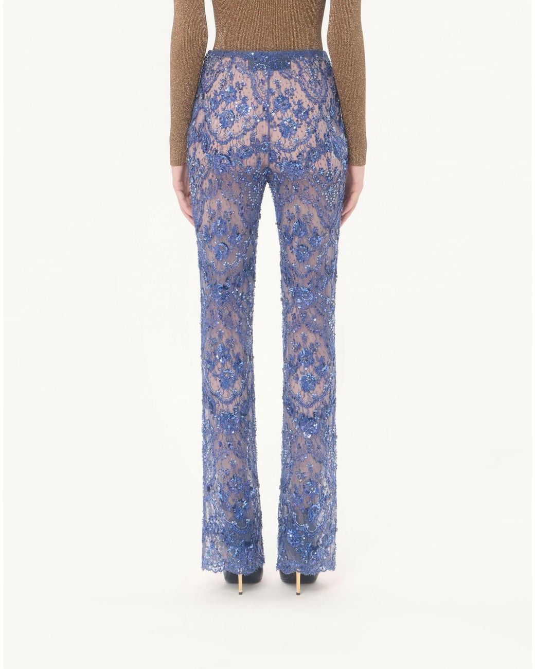 Valentino Blue Embroidered Lace Pants