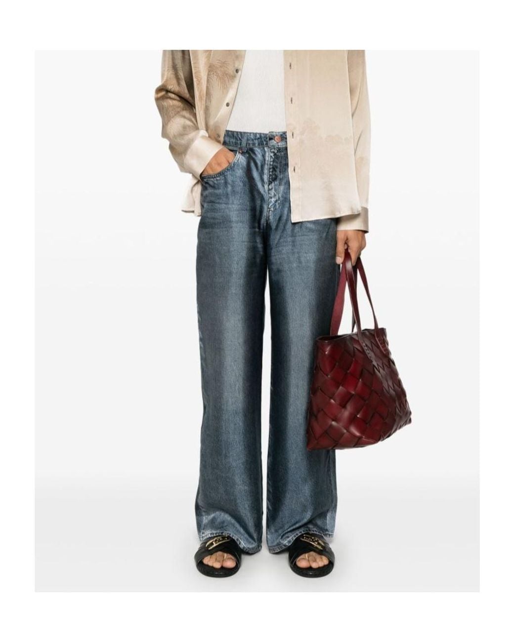 Pierre Louis Mascia Blue Aloe Denim-Print Silk Trousers