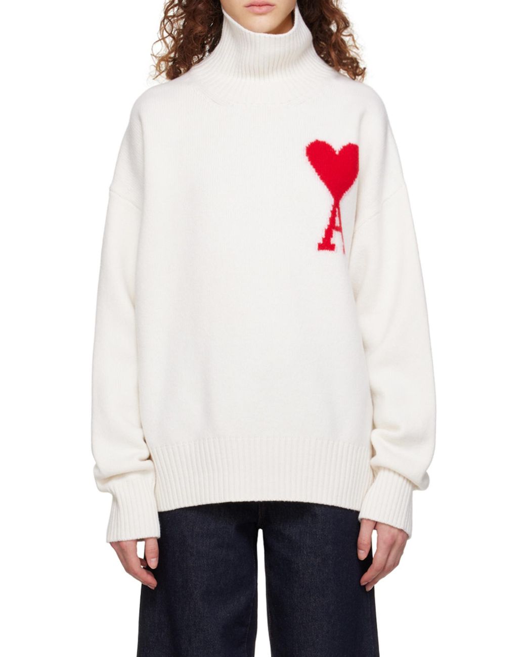 AMI White Heart-Shaped Knitted Sweater for men