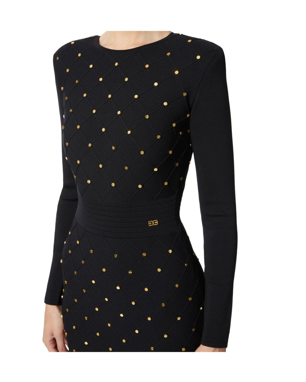 Elisabetta Franchi Black Lisabetta Franchi Diamond-Shaped Pattern Knitted Mini Dress