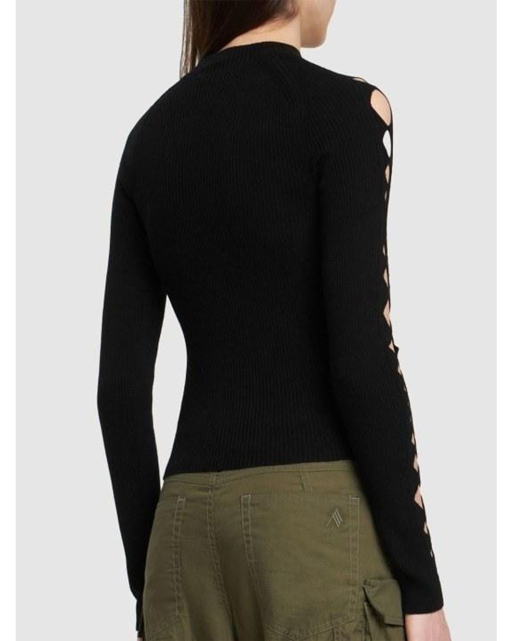 Dion Lee Black Rib Knit Wool Round Neck Sweater