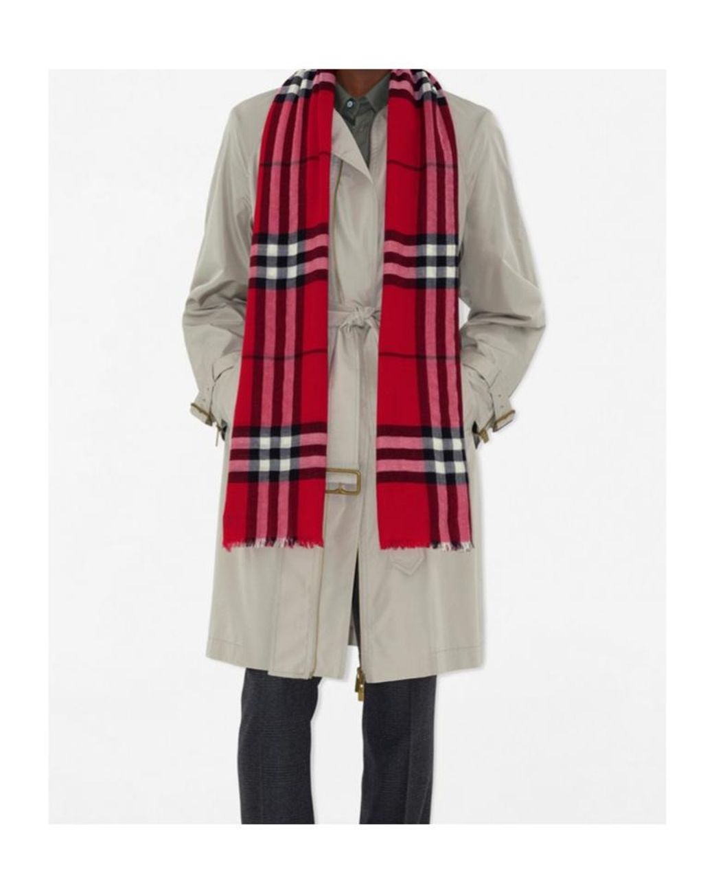 Burberry Red Checked Frayed-Edge Scarf