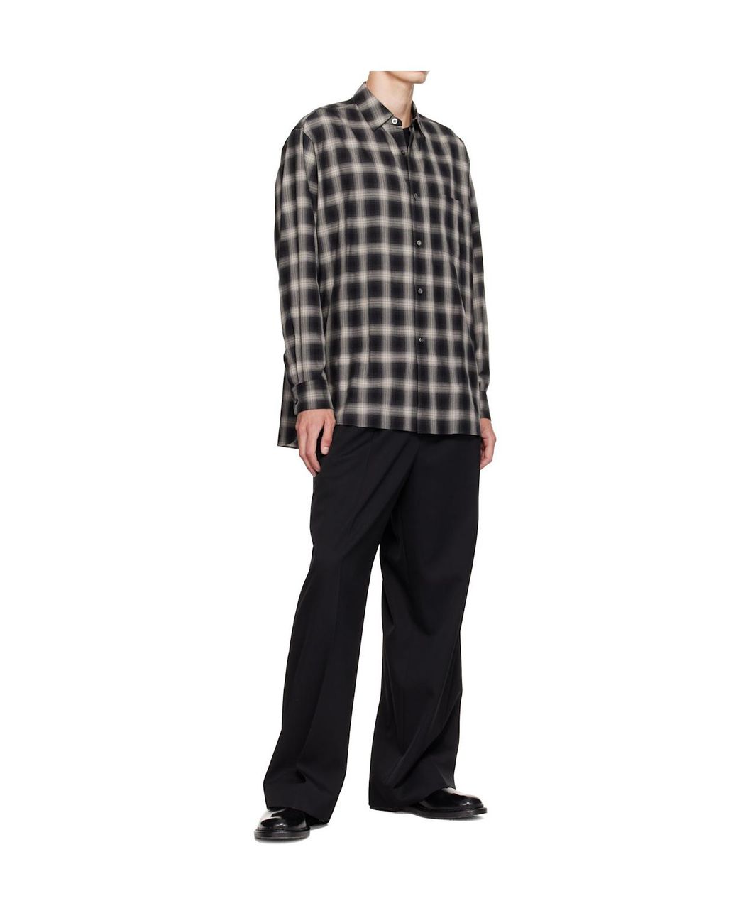 Ssstein Black Long-Sleeved Plaid Shirt for men