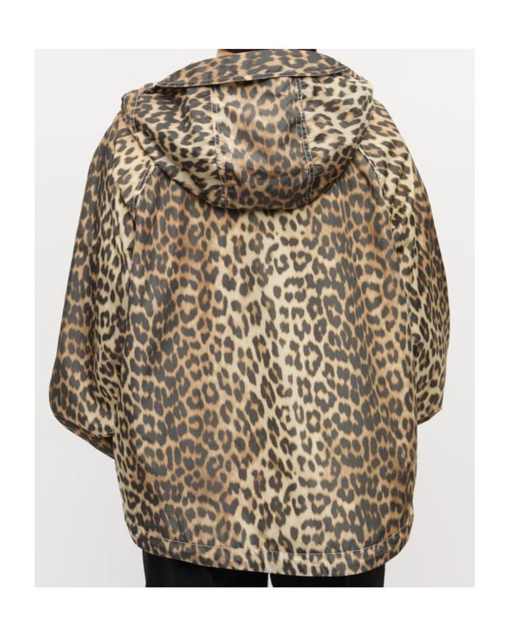 Ganni Natural Leopard Print Hooded Jacket