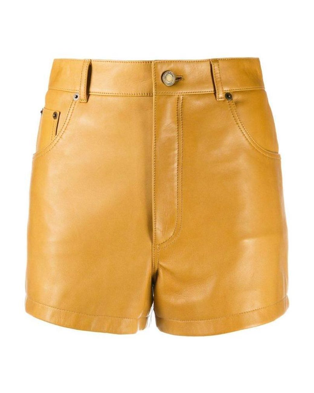 Saint Laurent Yellow High-Waisted Leather Shorts