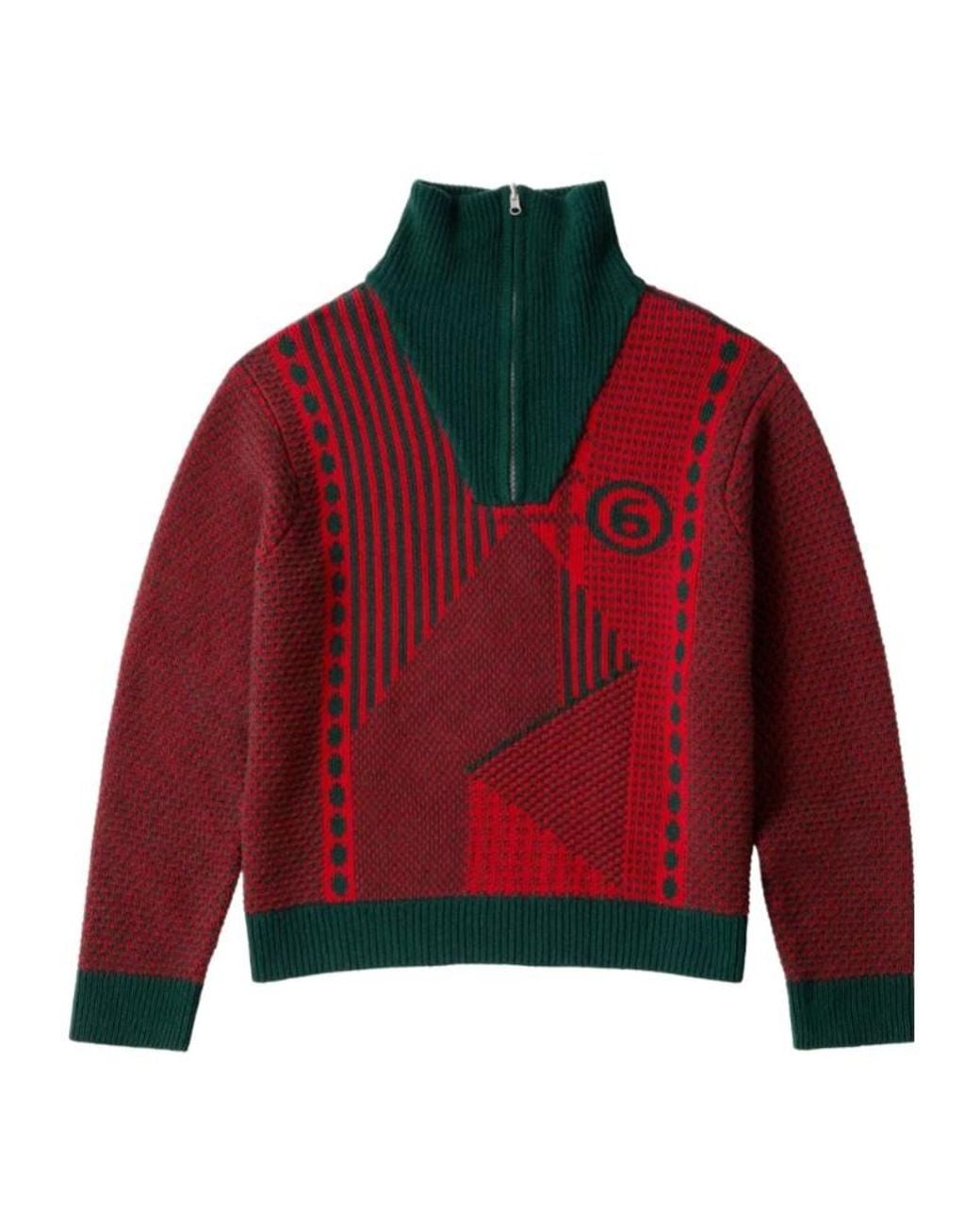 MM6 by Maison Margiela Red Patchwork-Knit Reversible Sweater for men
