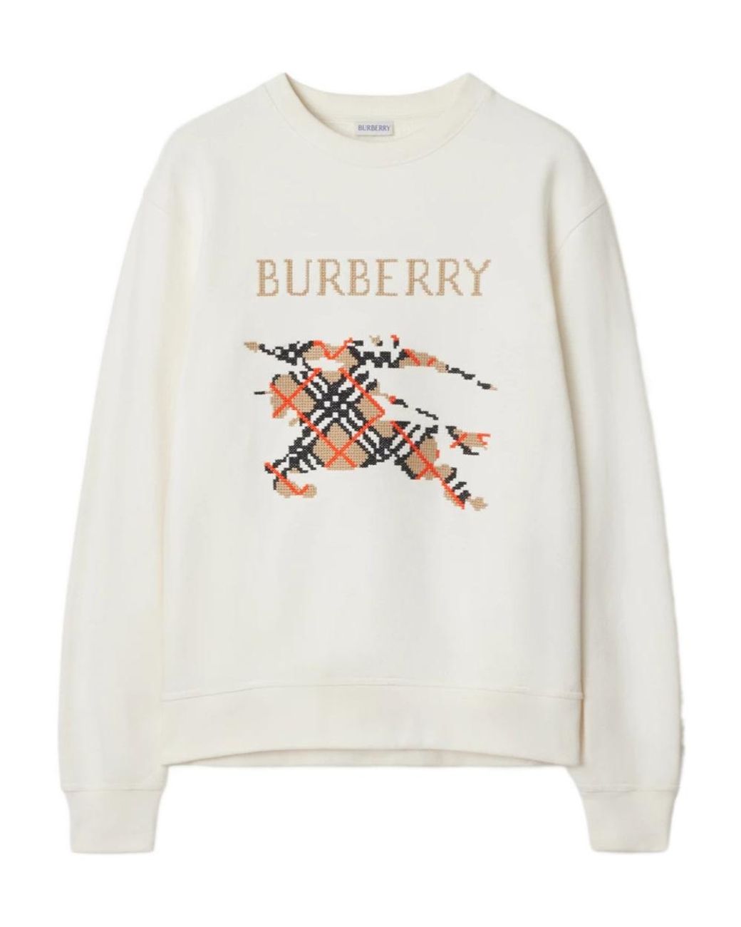 Burberry White Logo Embroidered Checked Sweatshirt for men
