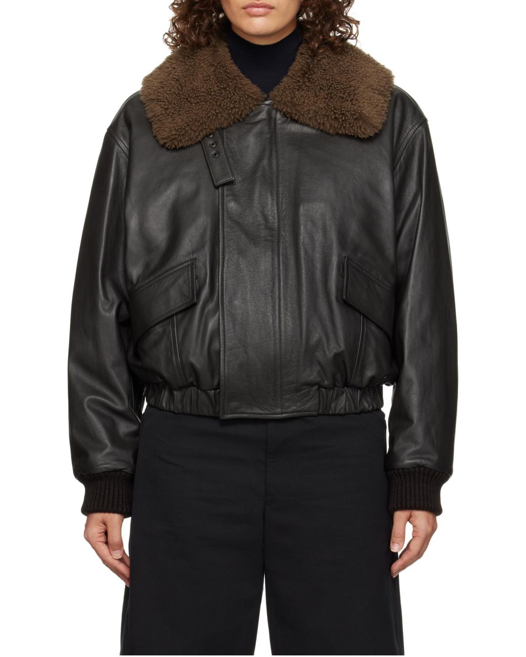Lemaire Black Relaxed Fit Leather Blouson