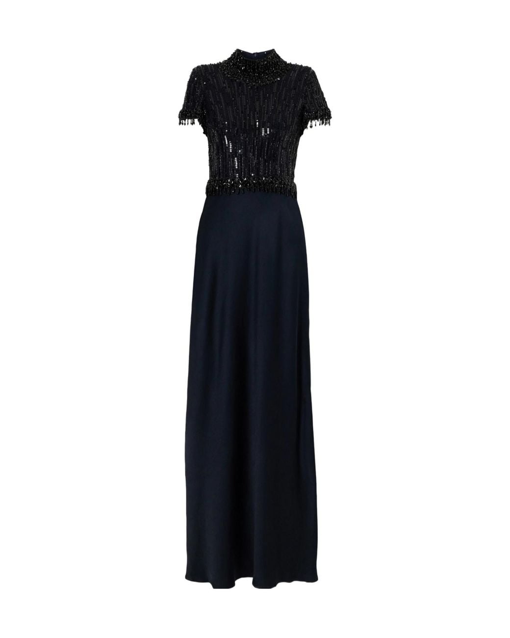 Jenny Packham Black Beaded Satin Gown